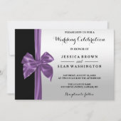 ロマンチックな絹の弓銀及び黒い結婚式 招待状 (正面)