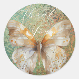 ロマンチックな緑とオレンジ色の蝶感謝していお前 ラウンドシール