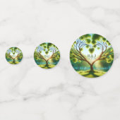 ロマンチックな緑のモノグラム写真結婚の紙吹雪を追加 コンフェッティ (正面)