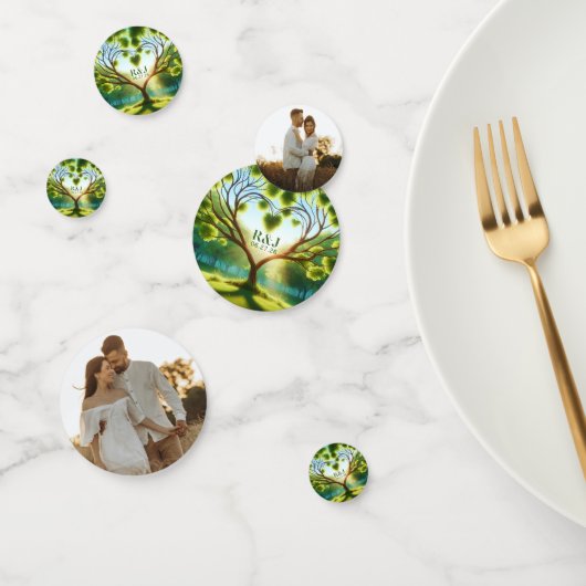 ロマンチックな緑のモノグラム写真結婚の紙吹雪を追加 コンフェッティ (グループ)