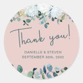 ロマンチックな緑のユーカリの名結婚前&日付 ラウンドシール
