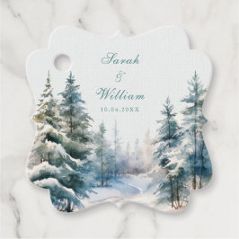 ロマンチックな緑の冬の森の結婚式の引き出物ラベル フェイバータグ