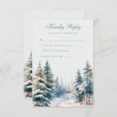 ロマンチックな緑の冬の森の結婚式RSVPカード エンクロージャーカード (正面/裏面)