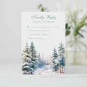 ロマンチックな緑の冬の森の結婚式RSVPカード エンクロージャーカード (スタンド正面)