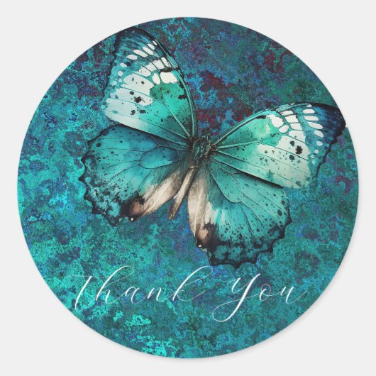 ロマンチックな緑の感謝してい蝶あなた ラウンドシール (正面)