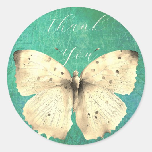 ロマンチックな緑の感謝してい蝶あなた ラウンドシール (正面)