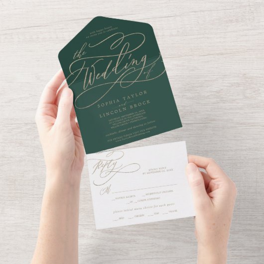 ロマンチックな緑の書結婚道Oの中で最も多い オールインワン招待状 (貼ってはがせる)