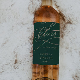 ロマンチックな緑の書道の応援結婚ズ ワインラベル