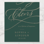 ロマンチックな緑の書道の応援結婚ズ ワインラベル (シングルラベル)