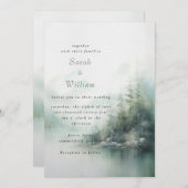 ロマンチックな緑の森の結婚式招待状 招待状 (正面/裏面)