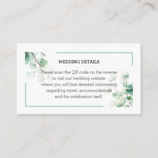 ロマンチックな緑の水色ユーカリ離れスQR エンクロージャーカード (正面)