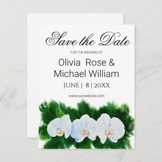 ロマンチックな緑の白い水の色のラン セーブザデート (正面/裏面)