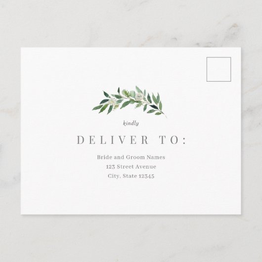 ロマンチックな緑の結婚式の出欠の返事カード ポストカード (裏面)