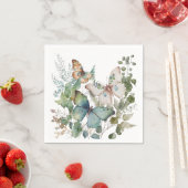 ロマンチックな緑の花と蝶 スタンダードカクテルナプキン (インサイチュ)