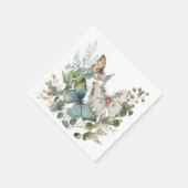 ロマンチックな緑の花と蝶 スタンダードカクテルナプキン (角)