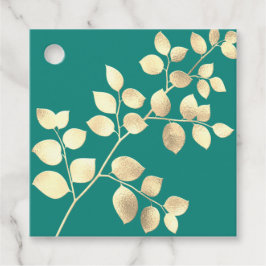 ロマンチックな緑の金色の葉のウェディング フェイバータグ