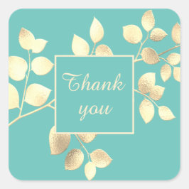 ロマンチックな緑の金色の葉の四角いステッカー スクエアシール