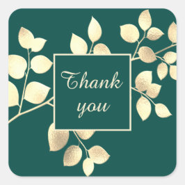 ロマンチックな緑の金色の葉の四角いステッカー スクエアシール