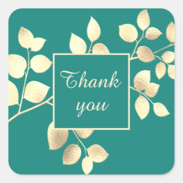 ロマンチックな緑の金色の葉の四角いステッカー スクエアシール