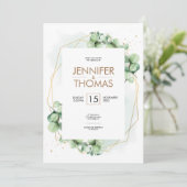ロマンチックな緑結婚のユーカリの金ゴールド箔 招待状 (スタンド正面)