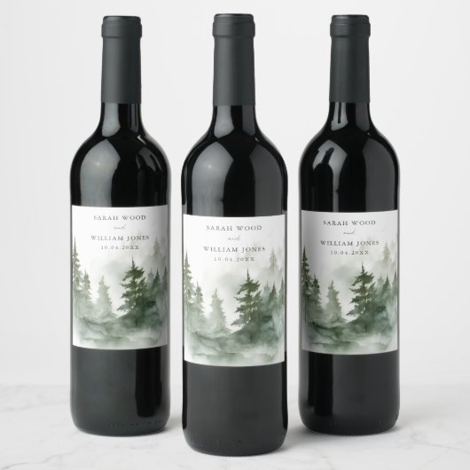 ロマンチックな緑結婚の森 ワインラベル (ボトル)