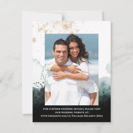 ロマンチックな緑、金ゴールドバラハート日付カードを保存 出欠カード (裏面)