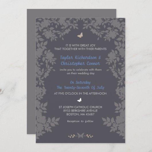 ロマンチックな縁ど花 |結婚式招待状 招待状 (正面/裏面)