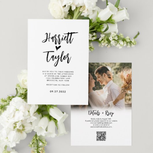 ロマンチックな美しいハートスクリプトフォトQRコード結婚ズ 招待状