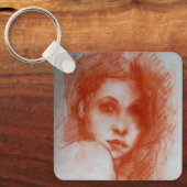 ロマンチックな美しい/セピアブラウンの女性ポートレート キーホルダー (正面)