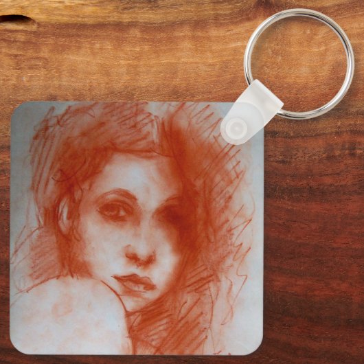 ロマンチックな美しい/セピアブラウンの女性ポートレート キーホルダー (裏面)