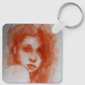 ロマンチックな美しい/セピアブラウンの女性ポートレート キーホルダー (裏面)