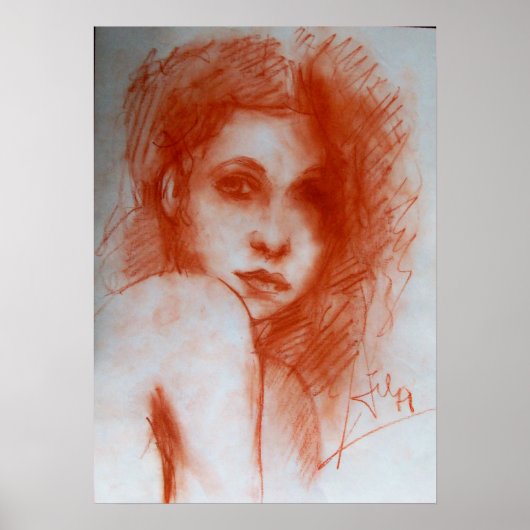 ロマンチックな美しい/セピアブラウンの女性ポートレート ポスター (正面)