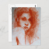 ロマンチックな美しい/セピアブラウンの女性ポートレート ポストカード (正面/裏面)