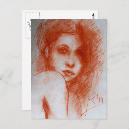 ロマンチックな美しい/セピアブラウンの女性ポートレート ポストカード (正面/裏面)