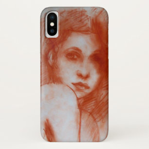 ロマンチックな美しい/セピアブラウンの女性ポートレート iPhone X ケース