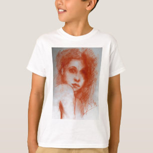 ロマンチックな美しい/セピアブラウンの女性ポートレート Tシャツ
