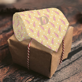 ロマンチックな羽バタークリームピンクモノグラム ネクタイ