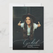 ロマンチックな脚本ネイビーブルーフォトコラージュ卒業 案内状 (正面)