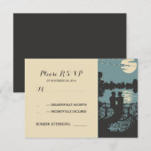 ロマンチックな自然とストリングライト結婚式RSVP 出欠カード (正面/裏面)