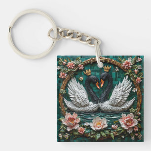 ロマンチックな自然のギフトのための🦢冠をかぶった白鳥のデザイン キーホルダー
