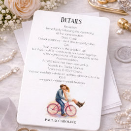 ロマンチックな自転車をテーマにした結婚詳細カード エンクロージャーカード