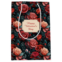 ロマンチックな色合いの赤いバラ ミディアムペーパーバッグ