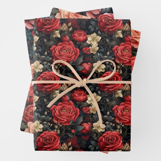 ロマンチックな色合いの赤いバラ ラッピングペーパーシート (インサイチュ)