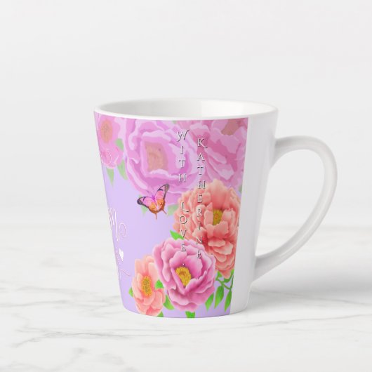 ロマンチックな芍薬の庭　紫　ベストママ カフェラテマグ (右)