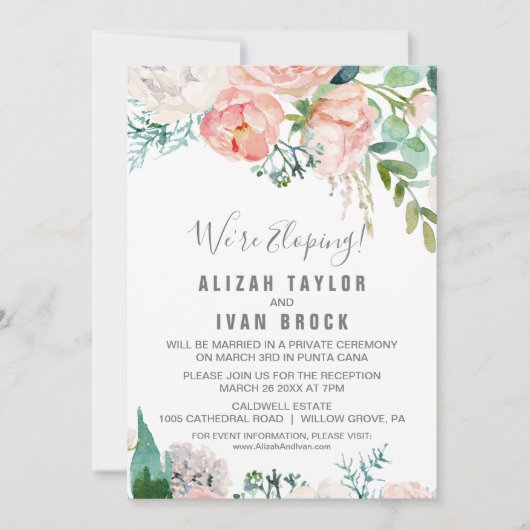 ロマンチックな芍薬の花の挙式後パーティー招待状 招待状 (正面)