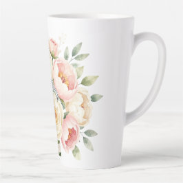 ロマンチックな芍薬の花束とダイヤモンドリング カフェラテマグ
