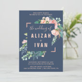 ロマンチックな芍薬の花 | 青い結婚式の 招待状 (スタンド正面)