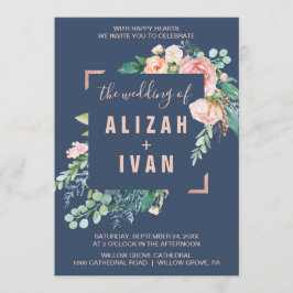 ロマンチックな芍薬の花 | 青い結婚式の 招待状