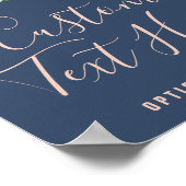 ロマンチックな芍薬の花 | 青 カスタムテキストサイン ポスター (角)