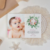 ロマンチックな花とフォトバプテスマのサンキューカード 招待状